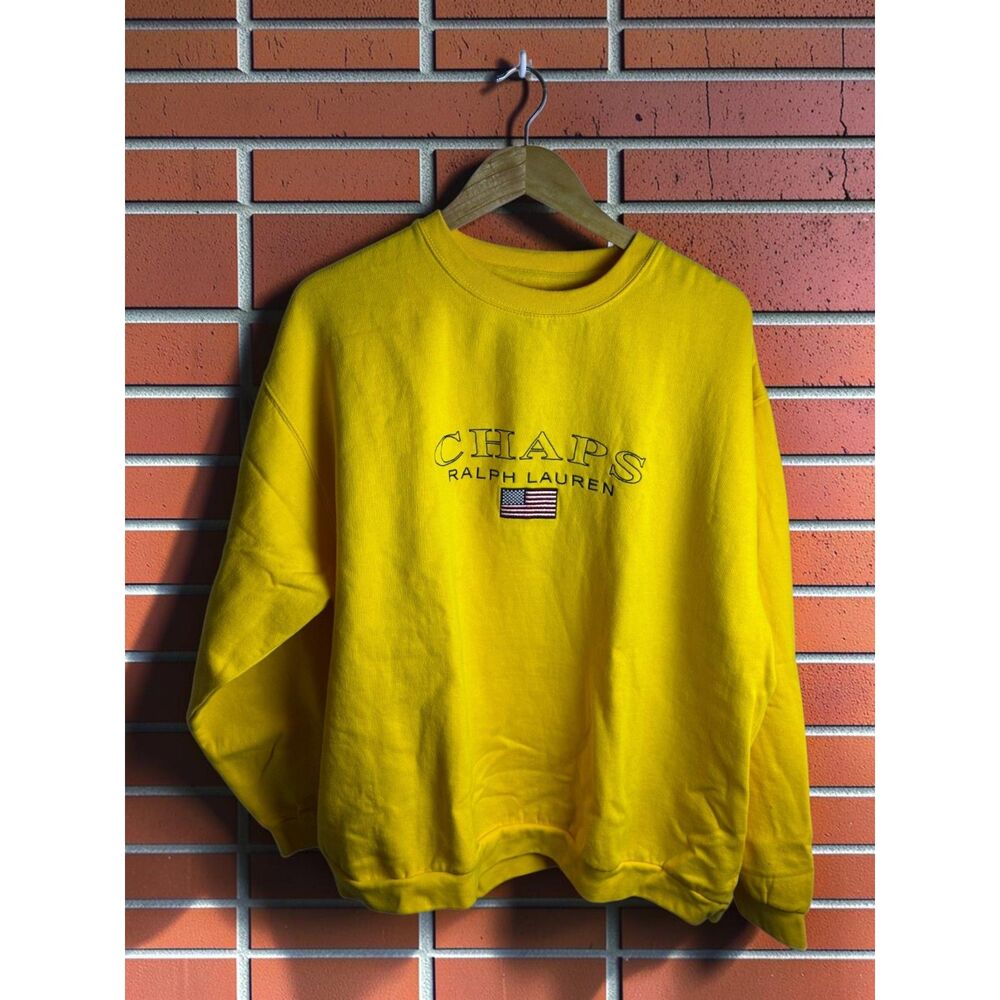 Vintage Chaps Ralph Lauren Sweatshirt Men's XL Yellow USA Flag Embroidered